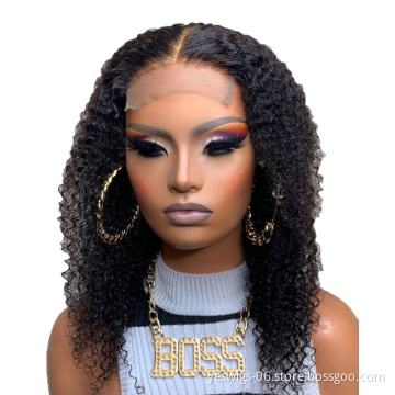 Wholesale European Virgin Hair Women Curly Wig Cuticle Aligned 5X5 Swiss Lace Closure Human Hair Kinky Curly Wig for black women